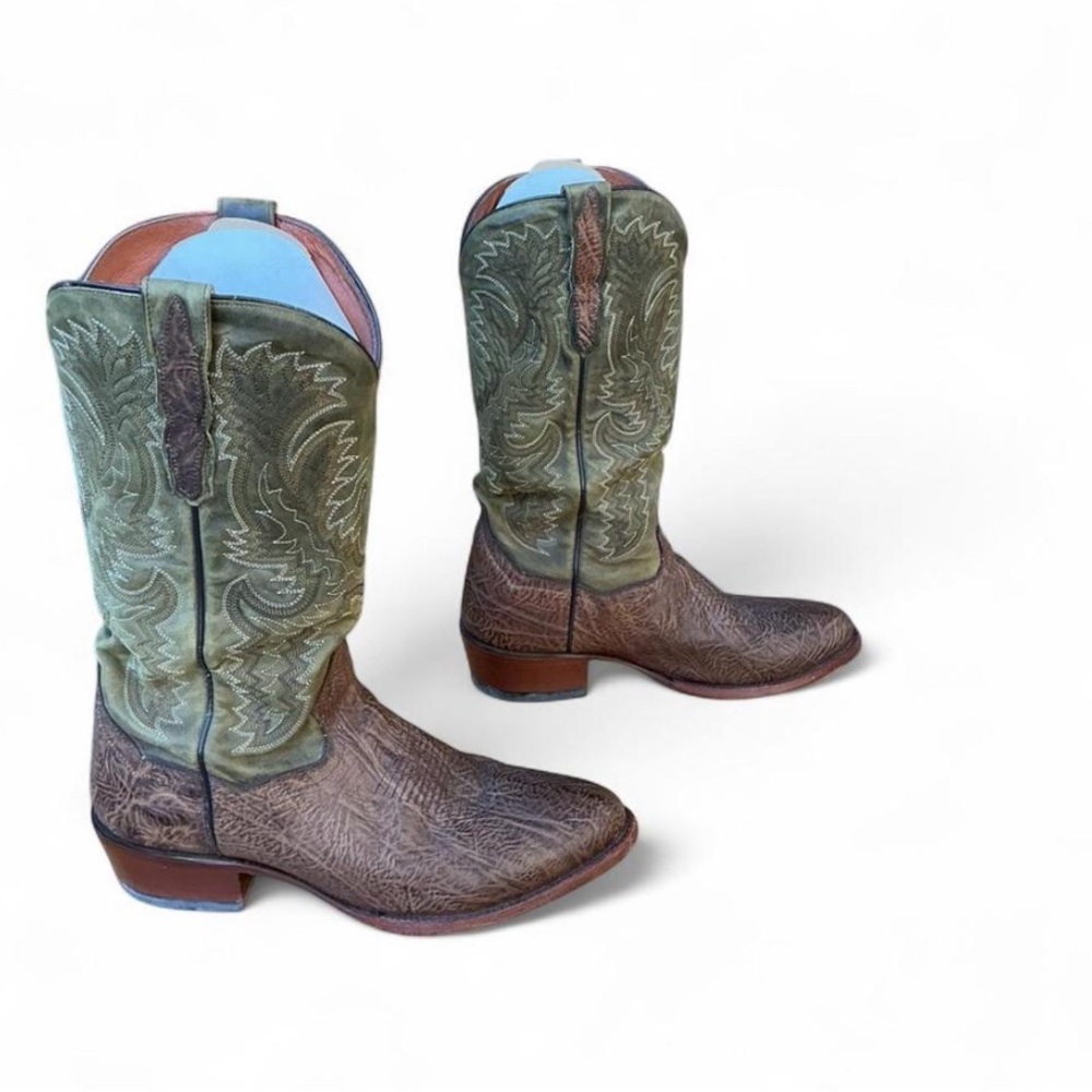 Boho Western Dan Post Olive and Brown Leather Boots